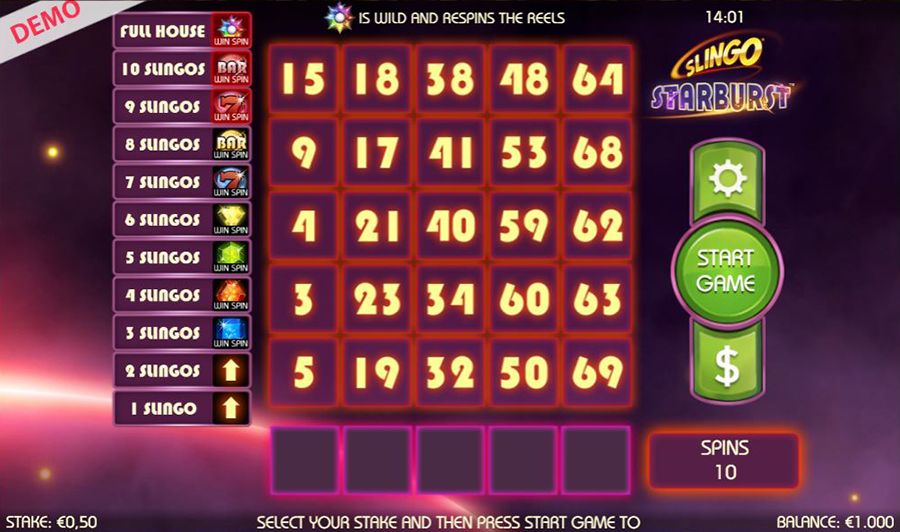 Slingo Starburst Slot - galabingo